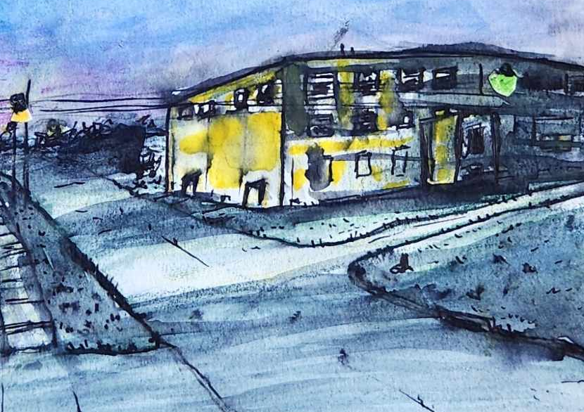 Show Your Artwork: Ink and Watercolor Louie Mack Building&nbsp;Sunset